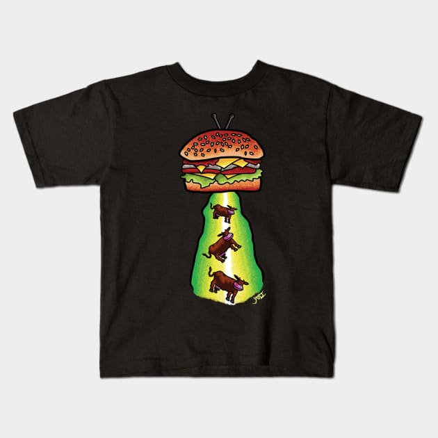 UFO Cow Abduction Kids T-Shirt by Predator